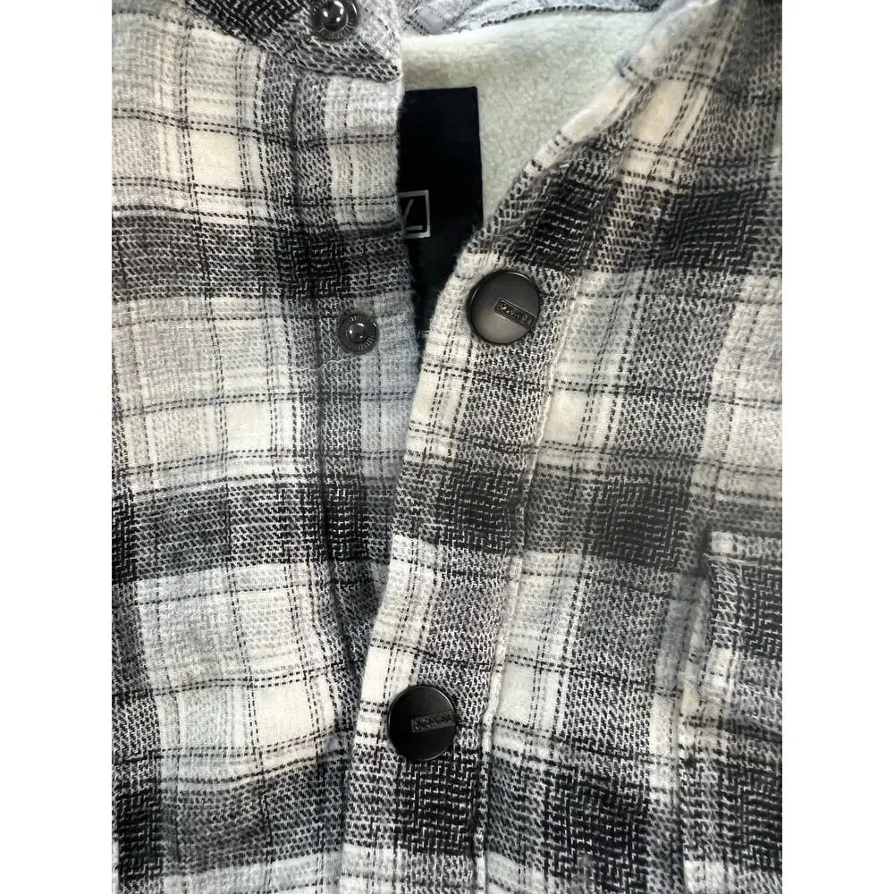 EZEKIEL Men's Gray Plaid Overshirt/Jacket Sherpa Lined Snap Buttons XXL